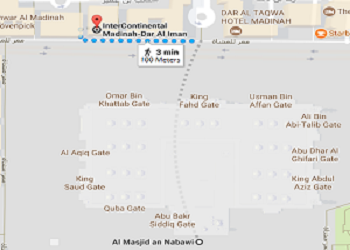 Dar Al Iman intercontinental Distance from Masjid Nabawi
